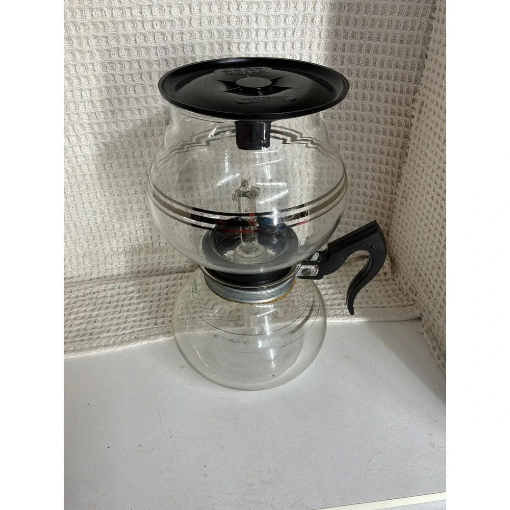Vintage Cory Glass Vacuum Siphon Coffee Maker Set Clear Black Silver Striped